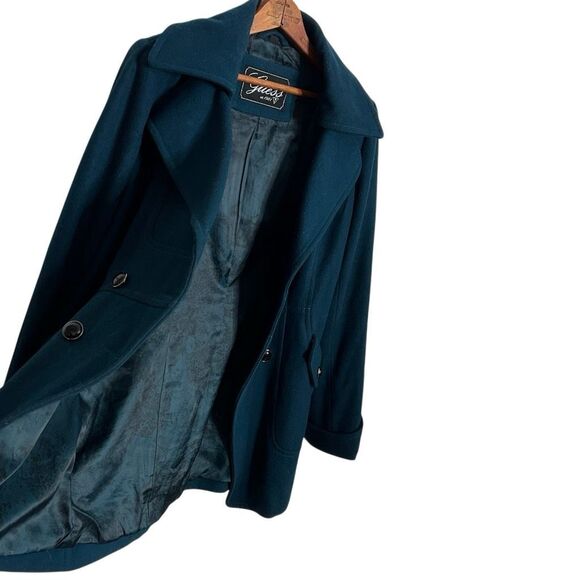 Guess Long Sleeve Lined Wool Blend Double Breasted Y2K Peacoat Jacket Teal Small - Picture 3 of 10